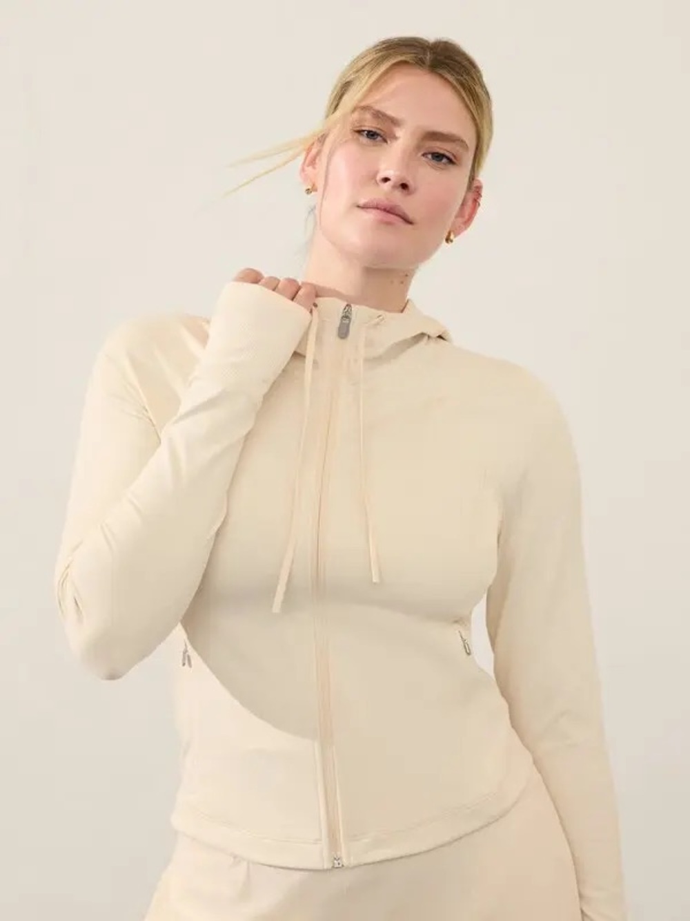 Athleta Softluxe Crop Hoodie in Bone Heather